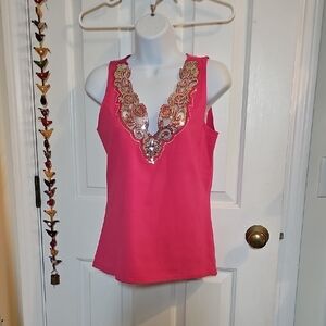 Boston Proper Fuchsia Embellished Tank Top